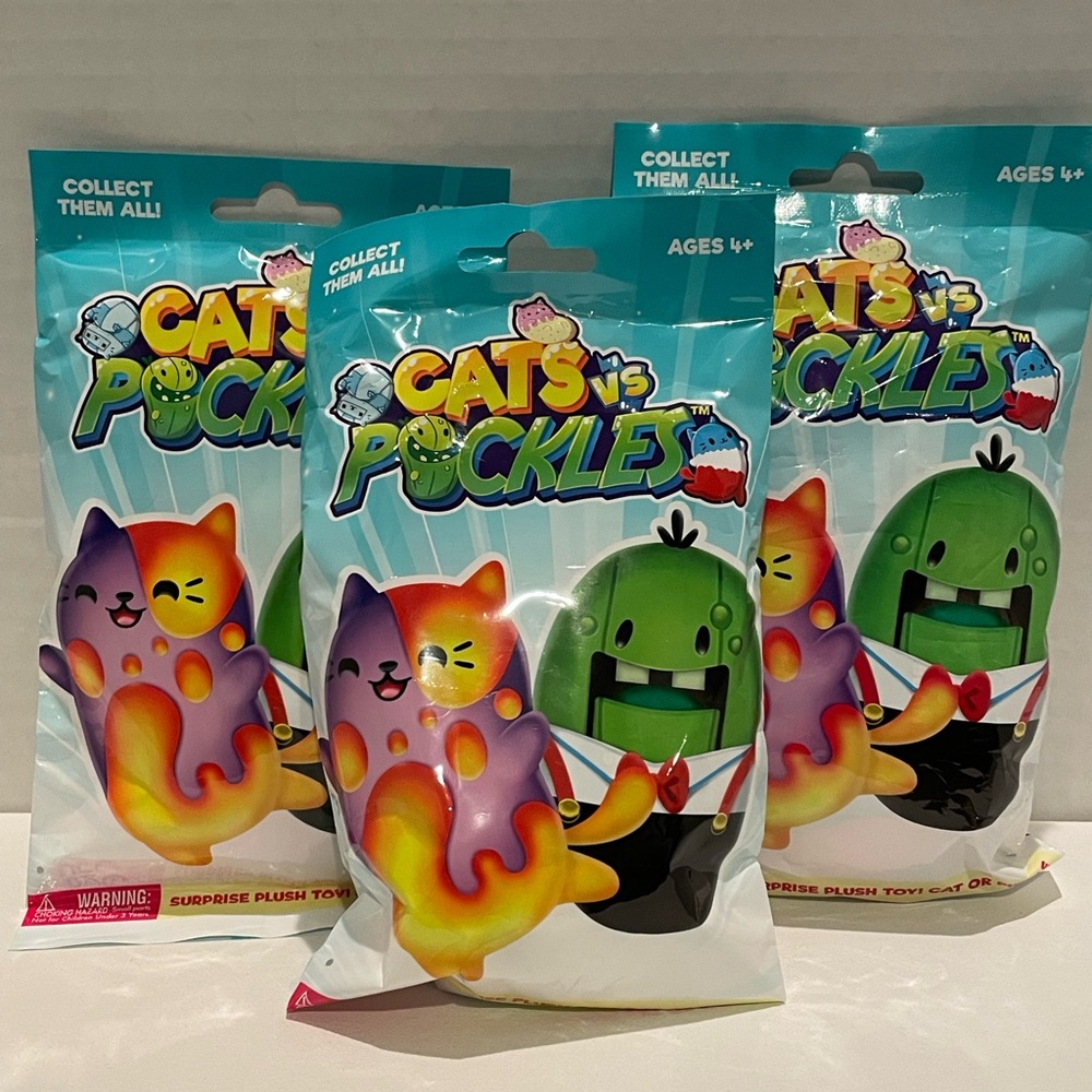 NEW Cats vs Pickles 4 inch Plush Blind Packs – Sealed Collectible Toy (3 Packs)